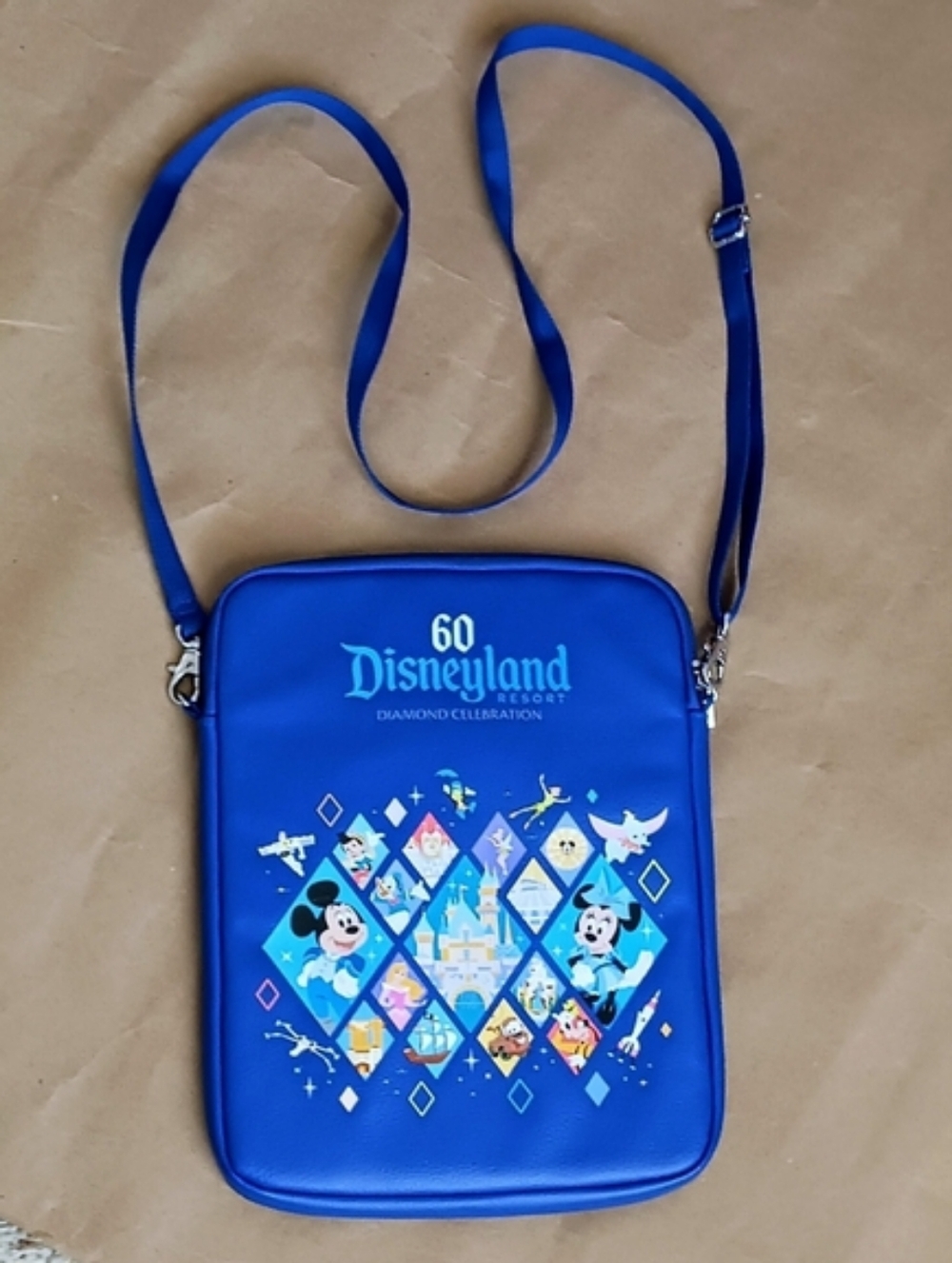 Disneyland 60th Anniversary Diamond Crossbody Zipper Bag Purse Blue